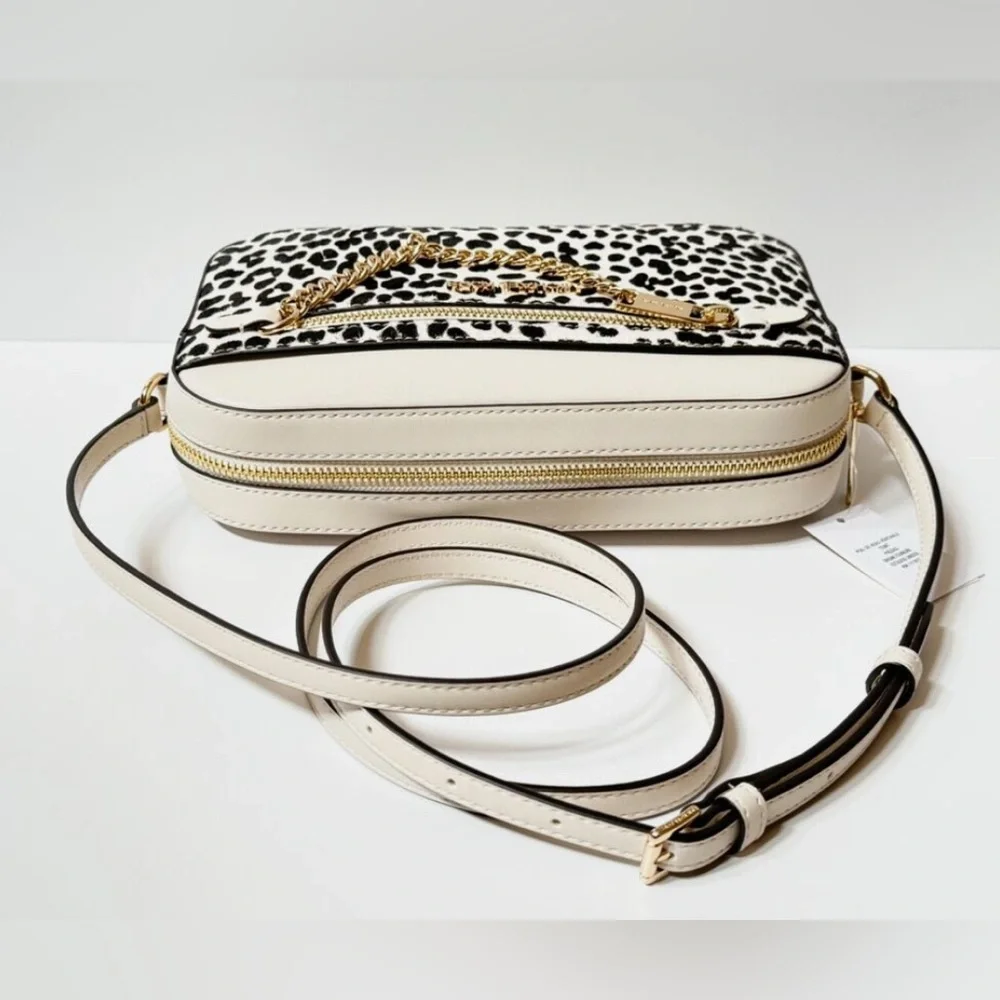 MICHAEL KORS JET SET ITEM CHAIN CROSSBODY BAG LIGHT CREAM MULTI CALF HAIR NWT - Picture 6 of 16